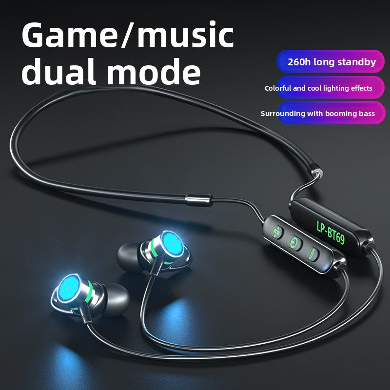 Kipokea sauti cha Bluetooth cha Mnyororo wa Shingo chenye Taa za Rangi za LED – Kwa Michezo na Kucheza PUBG, Muundo wa Sumaku, Ucheleweshaji mdogo.