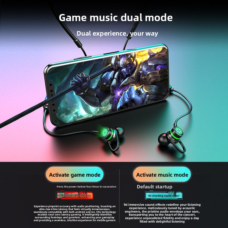 Kipokea sauti cha Bluetooth cha Mnyororo wa Shingo chenye Taa za Rangi za LED – Kwa Michezo na Kucheza PUBG, Muundo wa Sumaku, Ucheleweshaji mdogo.